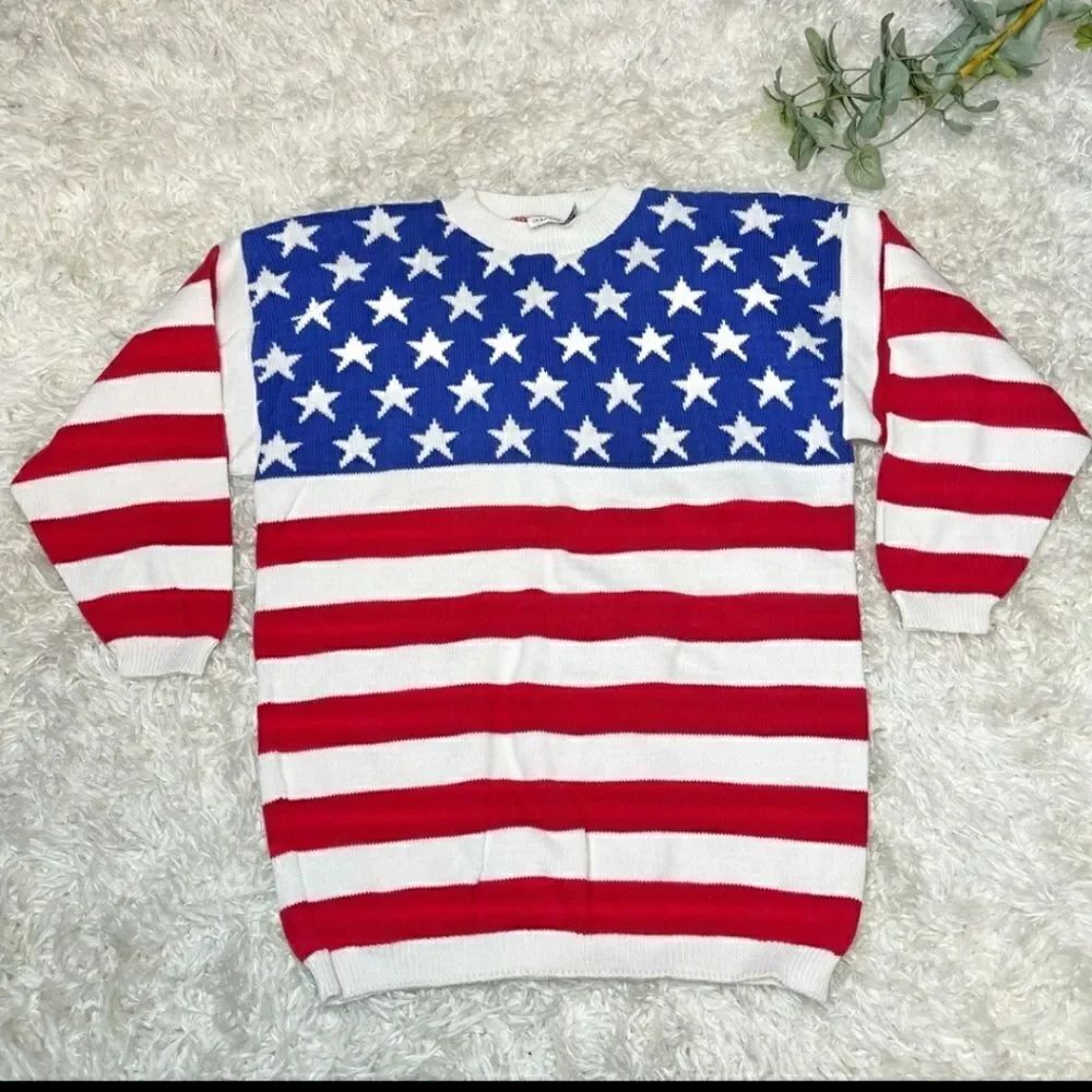 Vintage American Flag Knit Sweater Sz L?
